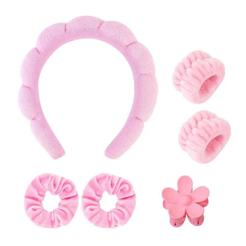 6Pcs Spa Headband for Washing Face Skincare Headbands and Wristbands Hair Bands Clips Set for Face Hair Beauty