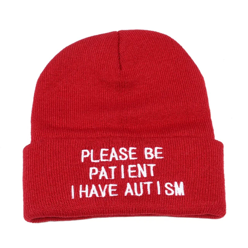 Please Be Patient I Have Autism Letter Embroidery Knitted Hat Men Women Warm Winter Beanie Outdoor Sports Skiing Beanies