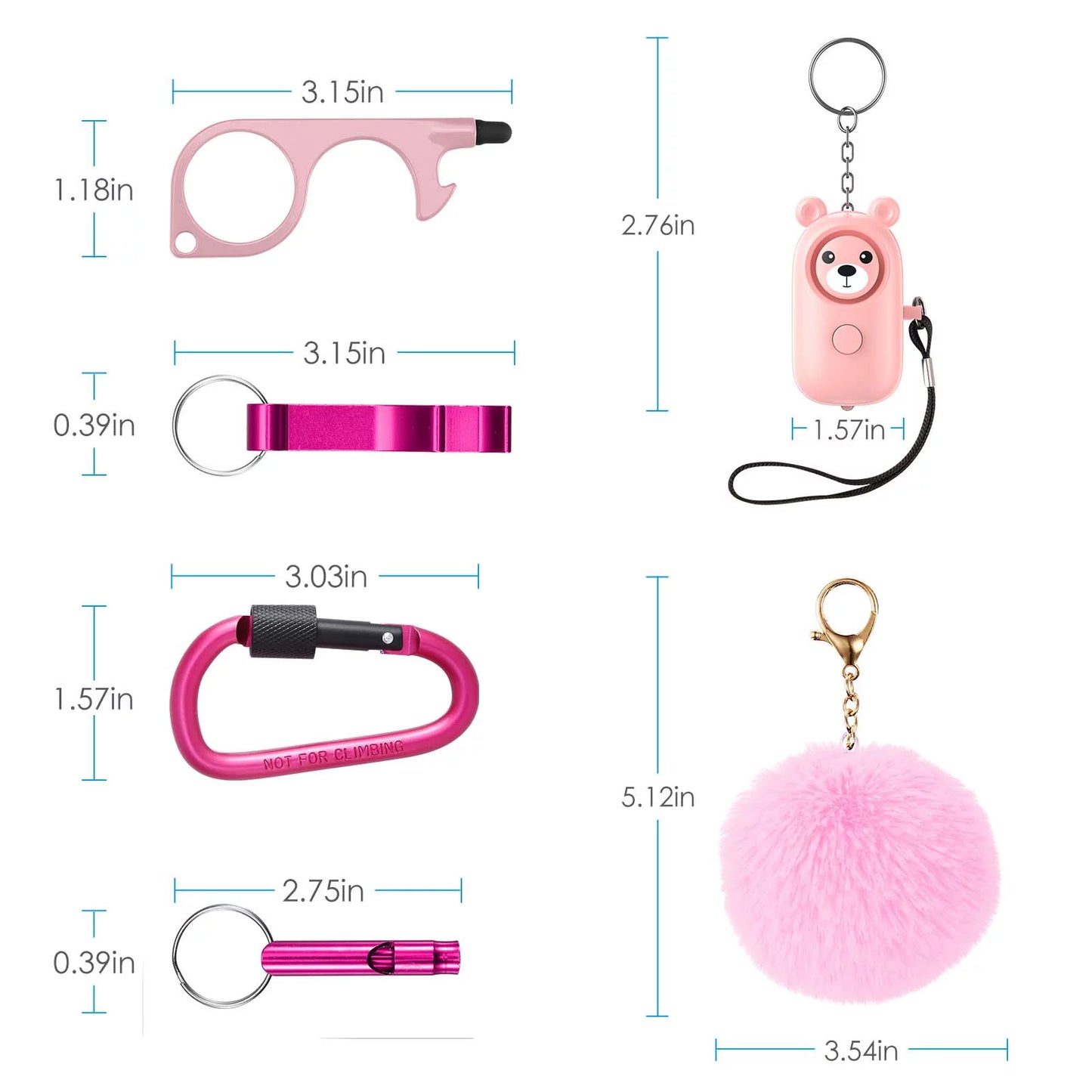 Keychain for Women,  Safety Keychain Set with Alarm 6 Pcs Keychain Accessories Keychain for Kids Girls Woman Pink