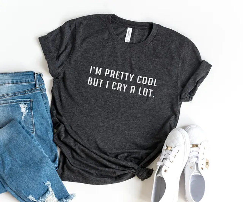 New Arrival I'M Pretty Cool but I Cry Alot T-Shirt Grunge Shirt Pastel Goth K Pop Tumblr T Shirts Drop Shipping