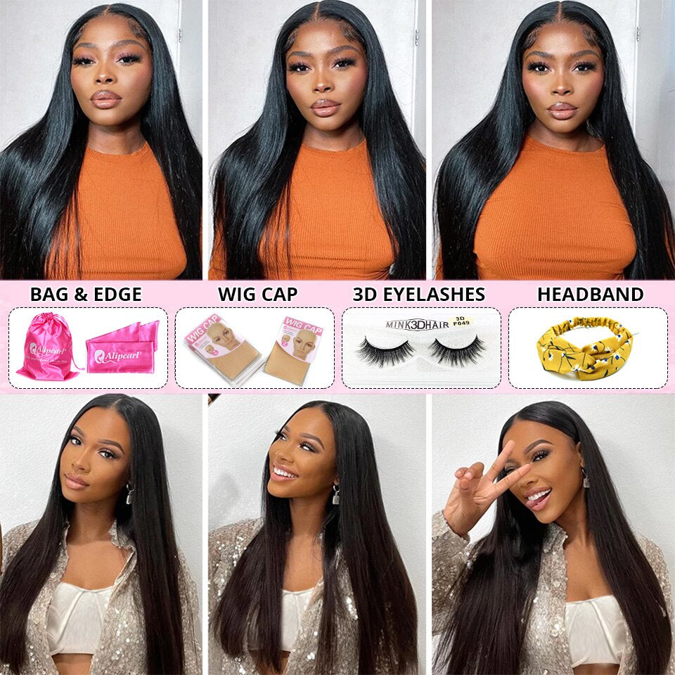 Alipearl Hair Brazilian Straight Hair Weave Bundles High Ratio Human Hair 3 or 4 Bundles Natural Black Remy Hair Extensions