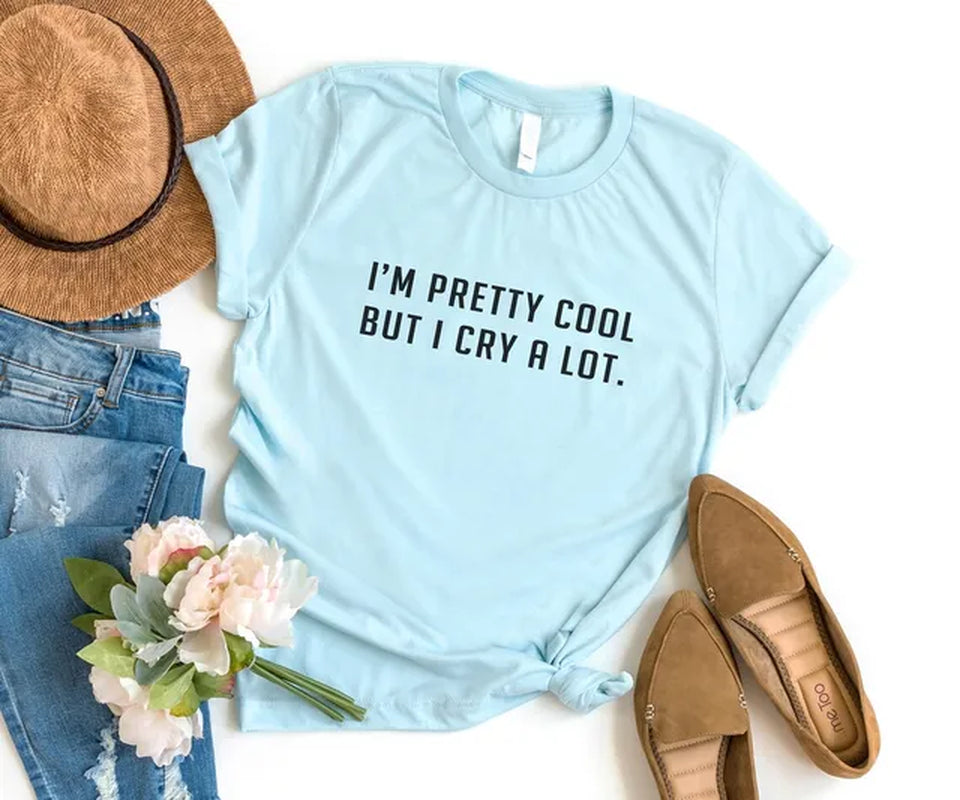 New Arrival I'M Pretty Cool but I Cry Alot T-Shirt Grunge Shirt Pastel Goth K Pop Tumblr T Shirts Drop Shipping