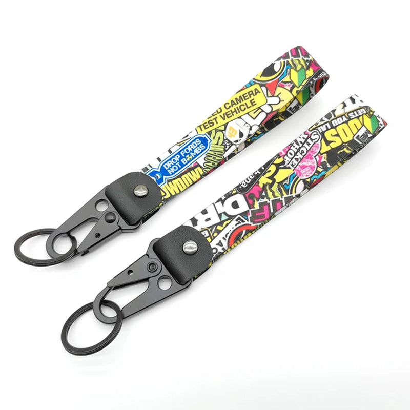 JDM Culture Style Keychain Lanyard Key Strap Tow Sides Thermoprint Nylon Key Chain Rings Car Motorcycle Keyring Auto Accessories