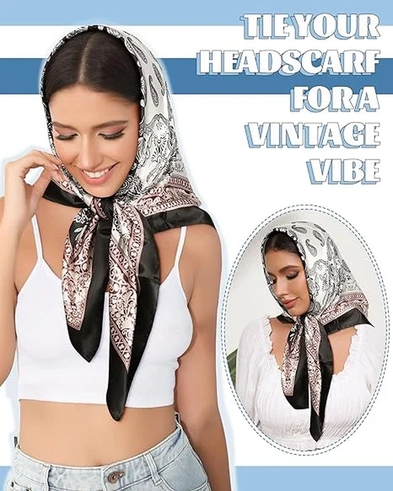 35” Large Square Satin Head Scarf - 3Pcs Satin Hair Scarves Silk Bandana Scarf Headscarf Silk Feeling Scarf for Women