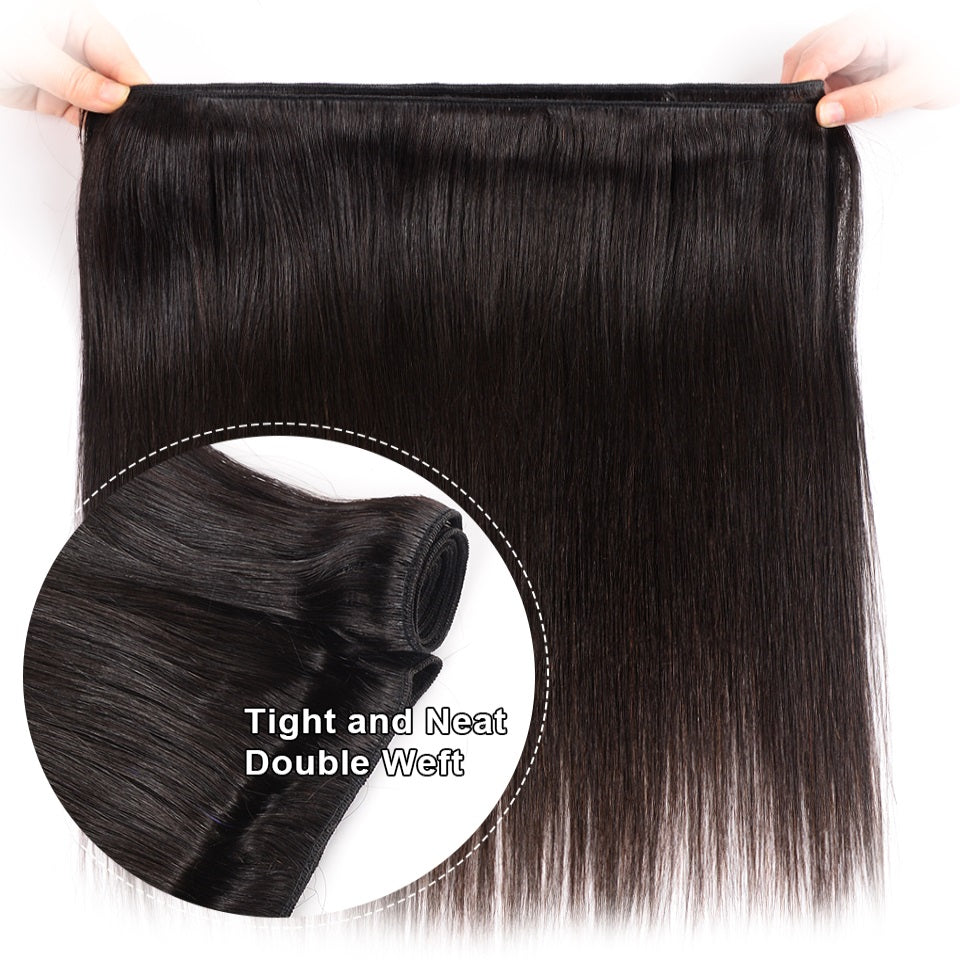 Alipearl Hair Brazilian Straight Hair Weave Bundles High Ratio Human Hair 3 or 4 Bundles Natural Black Remy Hair Extensions