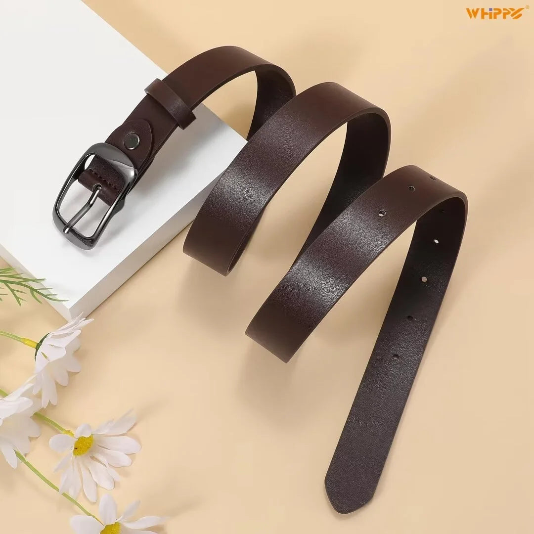 Women Leather Belt with Pin Buckle, Black Waist Belt for Jeans Pants