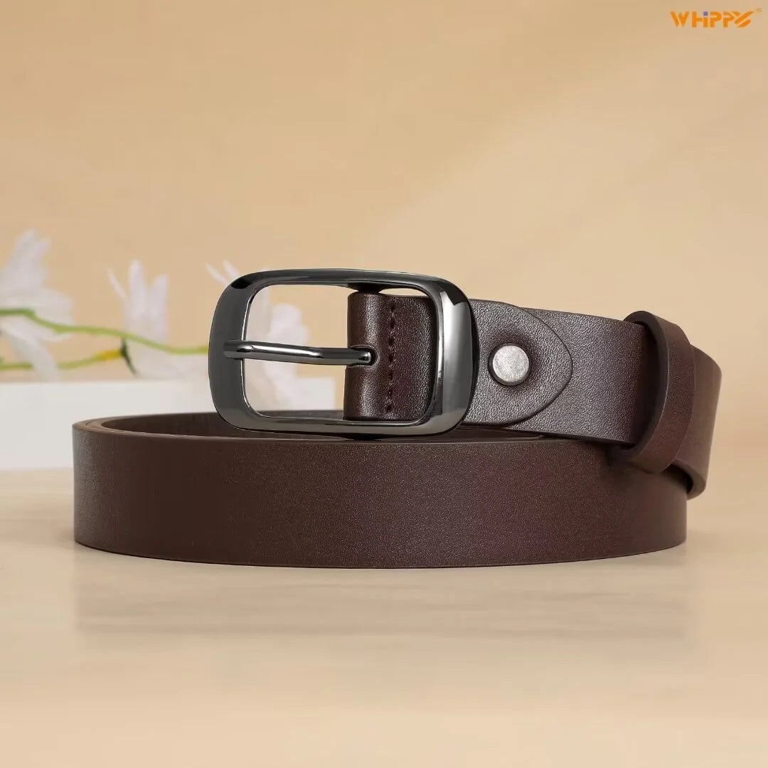 Women Leather Belt with Pin Buckle, Black Waist Belt for Jeans Pants