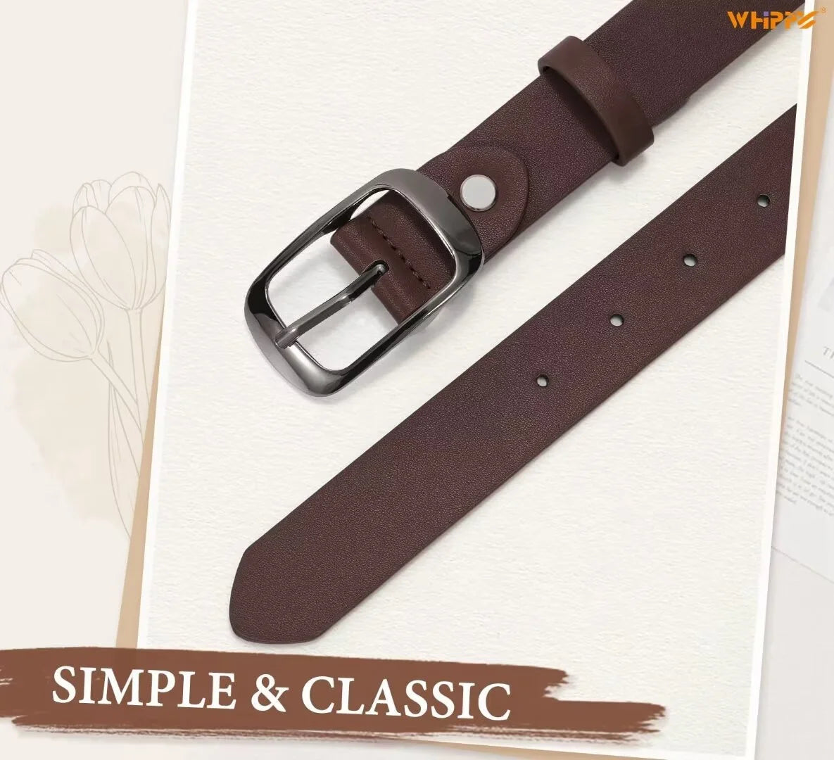 Women Leather Belt with Pin Buckle, Black Waist Belt for Jeans Pants