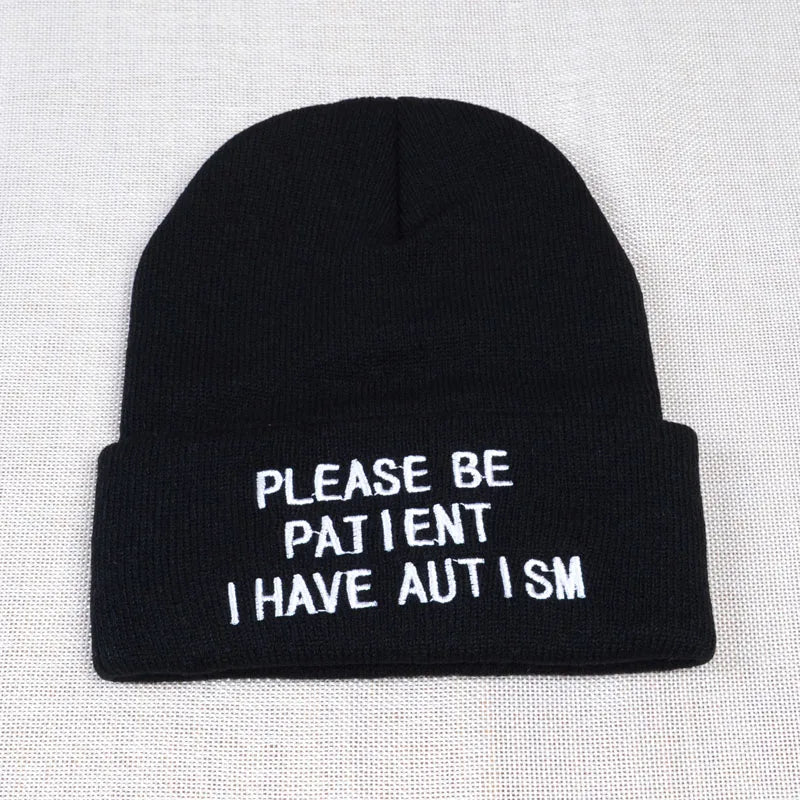 Please Be Patient I Have Autism Letter Embroidery Knitted Hat Men Women Warm Winter Beanie Outdoor Sports Skiing Beanies