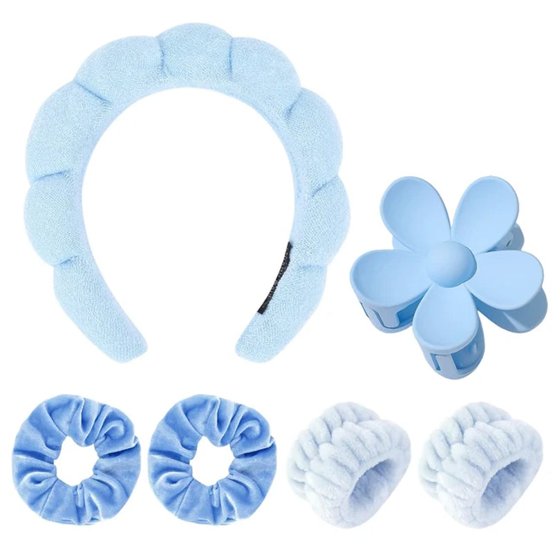 6Pcs Spa Headband for Washing Face Skincare Headbands and Wristbands Hair Bands Clips Set for Face Hair Beauty