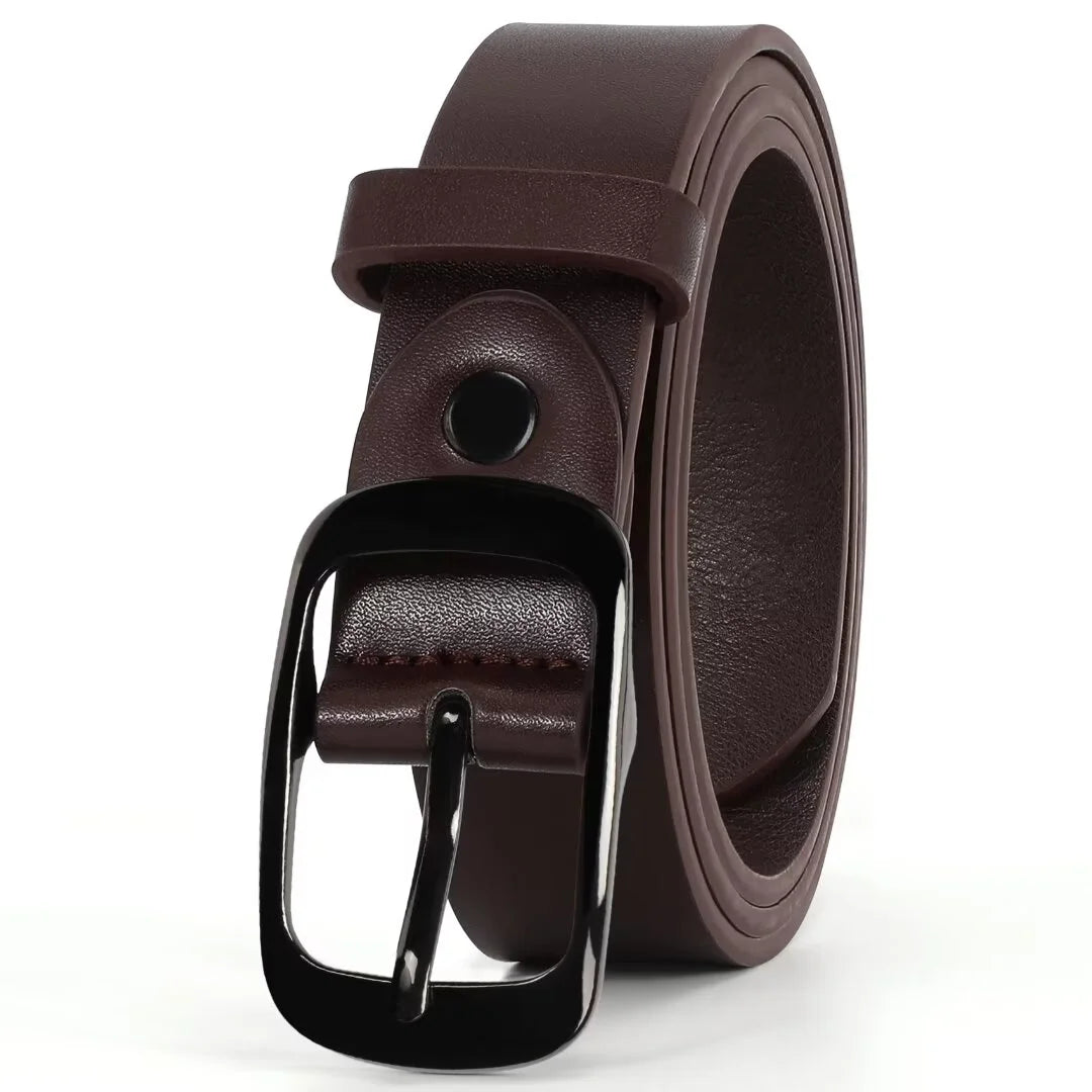 Women Leather Belt with Pin Buckle, Black Waist Belt for Jeans Pants